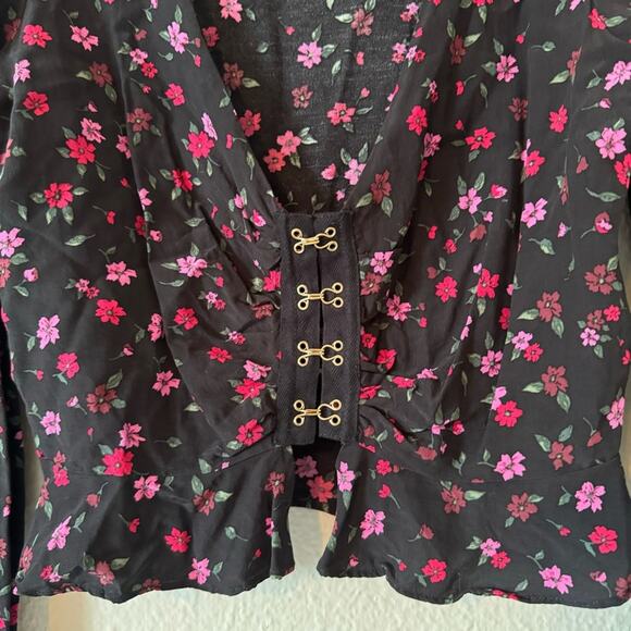 For Love & Lemons Pink & Black Isabella Ruched V Neck Top Size XS - Picture 4 of 8